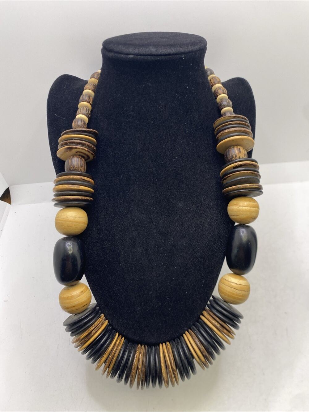African Wooden Beaded Bib Necklace Vintage Wooden Necklace